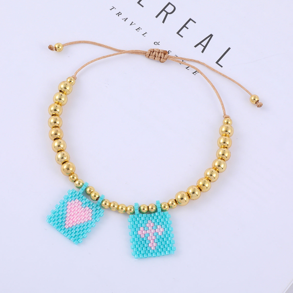 Bohemian Gold Beads Cross Heart Design Bracelet