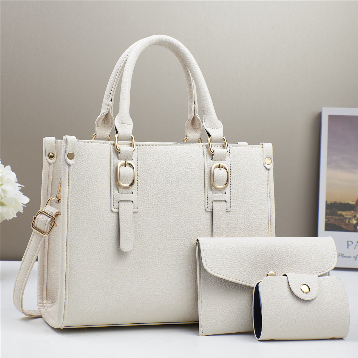 Classic Litchi Pattern Women Bag Set with Multiple Colors