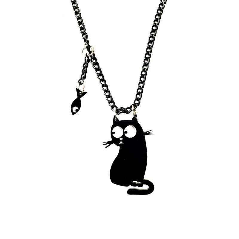 Collar con colgante de pez gato negro de moda para Halloween para mujer