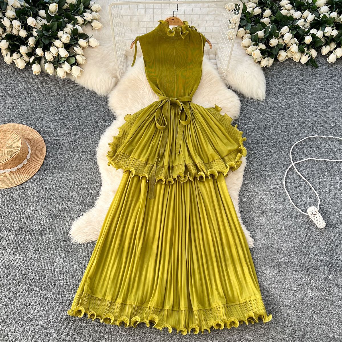 African Women Summer Pleated Ruffled Maxi Dress