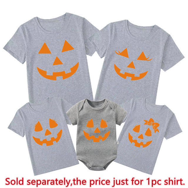 Camiseta de algodón con expresión de calabaza para la familia de Halloween