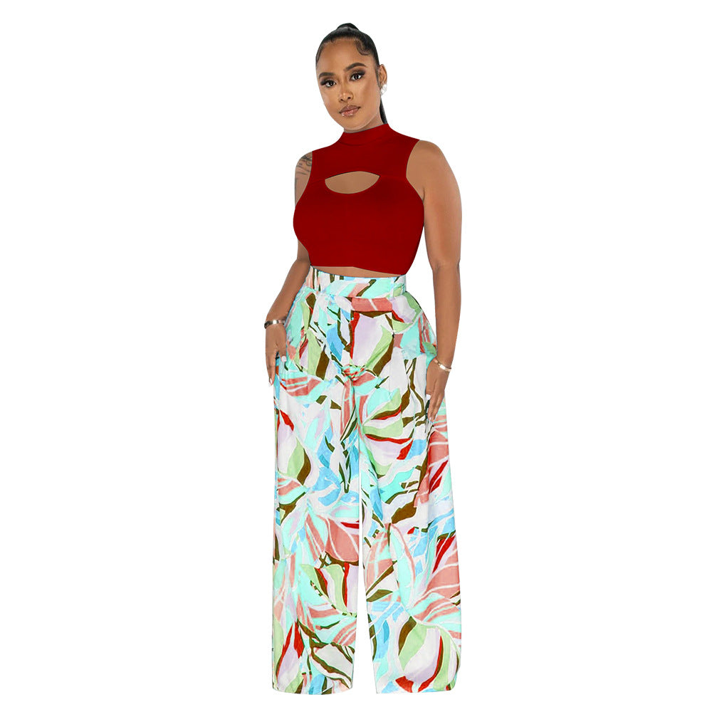 Conjunto de top corto sin mangas con cuello redondo informal a la moda para mujer