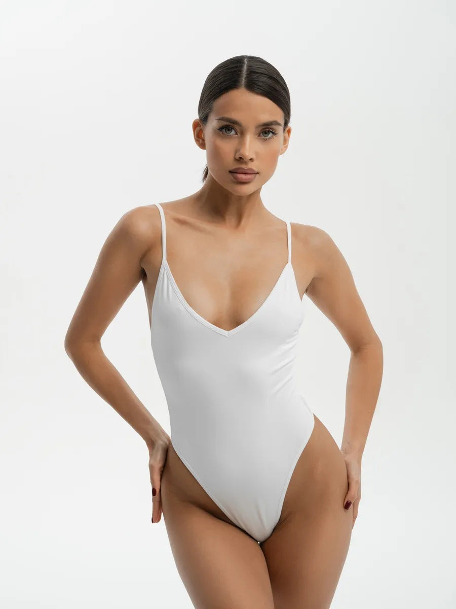 Women Sexy Solid Color V-Neck Sleeveless Bodysuits