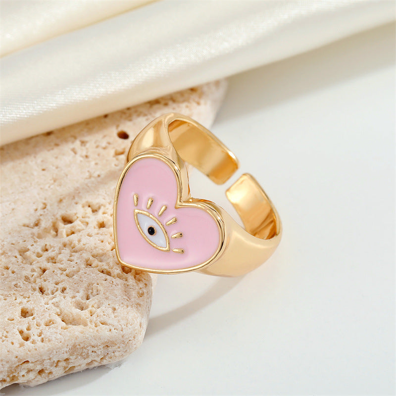 Anillo bohemio multicolor con forma de corazón y ojo de diablo para mujer, paquete de 5