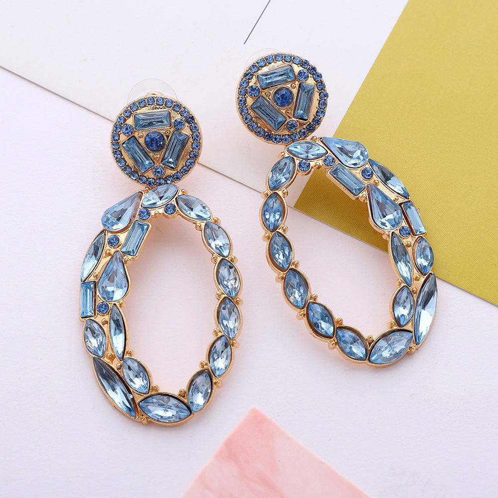 Boucles d'oreilles géométriques ovales en alliage et strass pour femmes, bijoux élégants