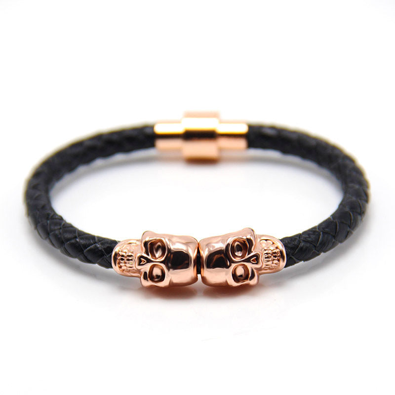 Pulsera magnética tejida con calaveras para hombre
