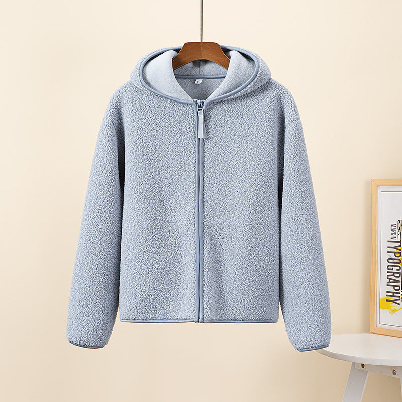 Women Autumn And Winter Plush Hooded Coat