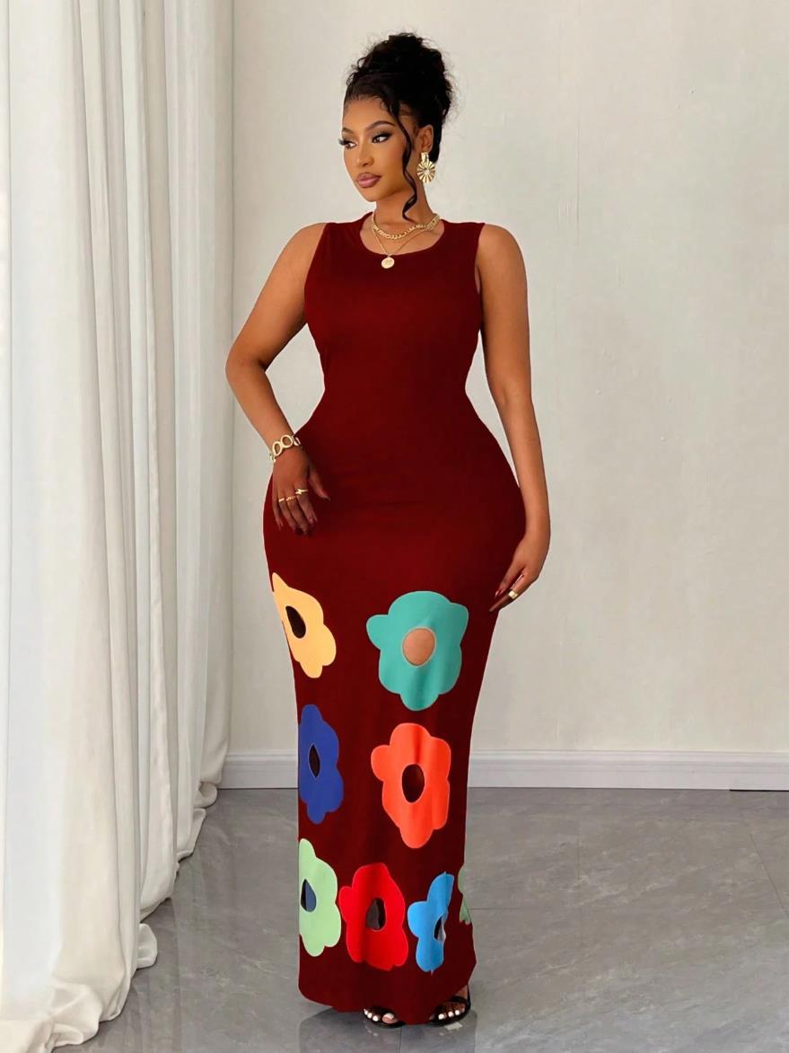 Women Fashion Floral Print Sleeveless Fit and Flare Dress