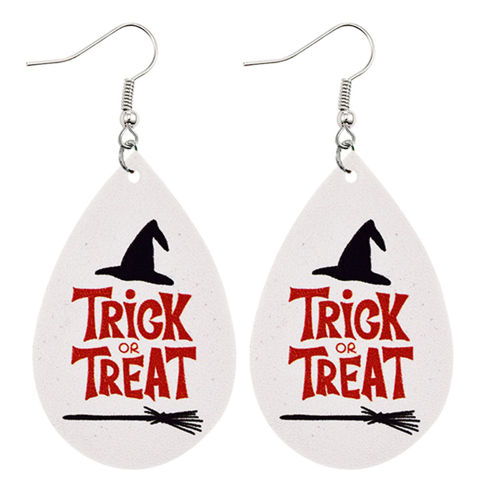Halloween Women Horror Funny Pumpkin Ghost Bat PU Earrings
