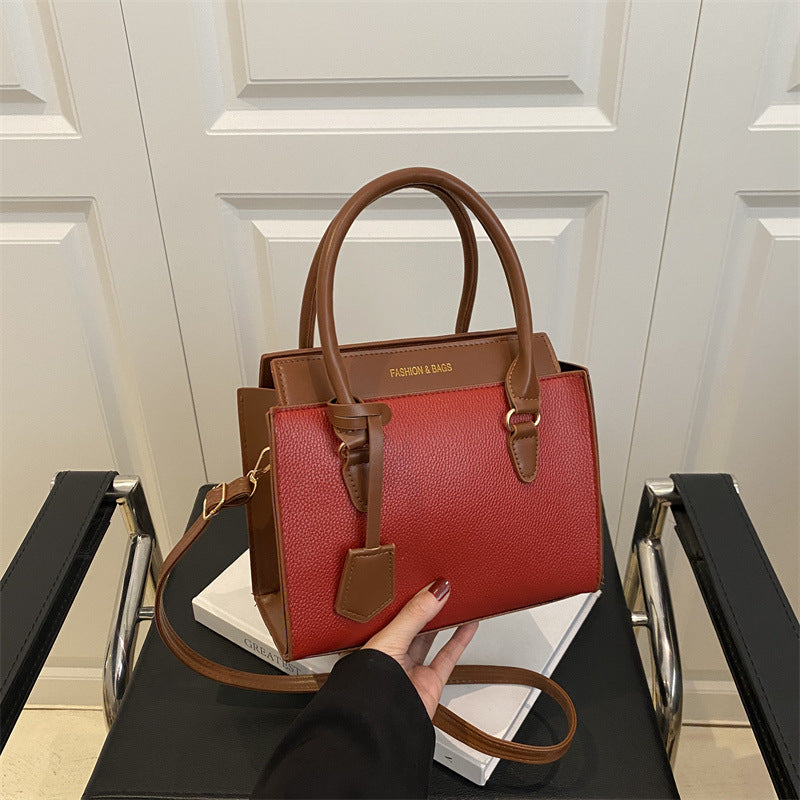 Bolso de mano pequeño cuadrado de PU con bloques de colores, informal y sencillo, a la moda para mujer