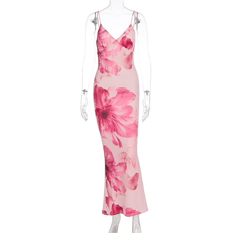 Robe longue moulante sexy à imprimé floral pour femme