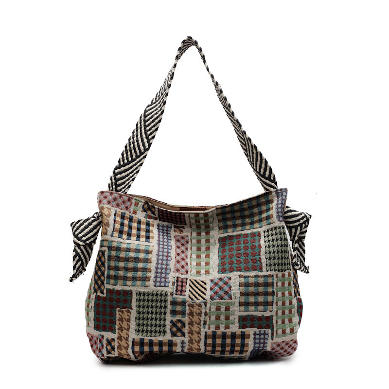 Bolso de hombro informal de gran capacidad con estampado de colores contrastantes para mujer