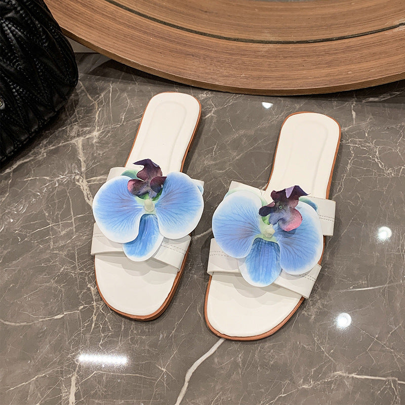 Women Summer Vacation Flower Decor Flat Slippers