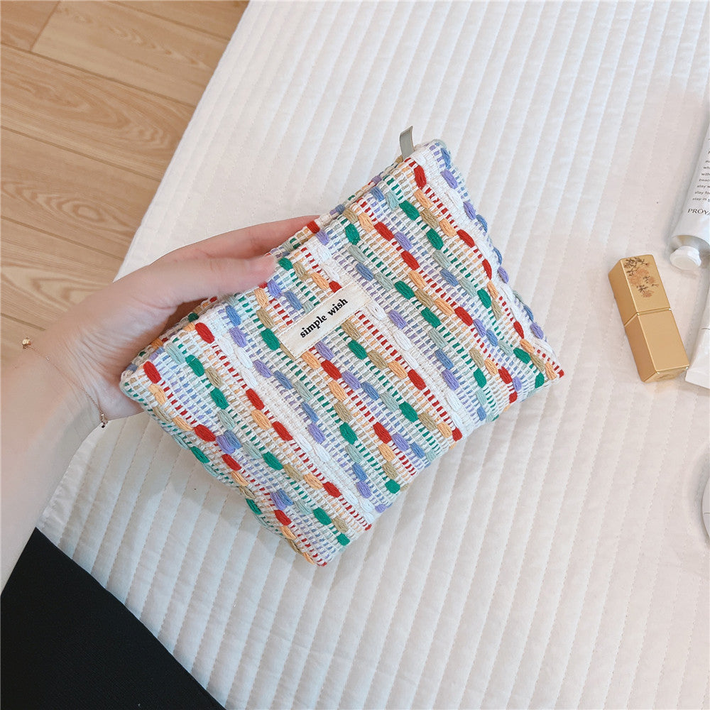 Bolsa de cosméticos tejida multicolor sencilla