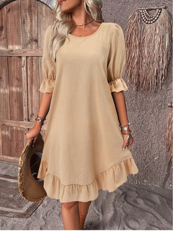 Vestido informal de lino y algodón de moda de verano para mujer