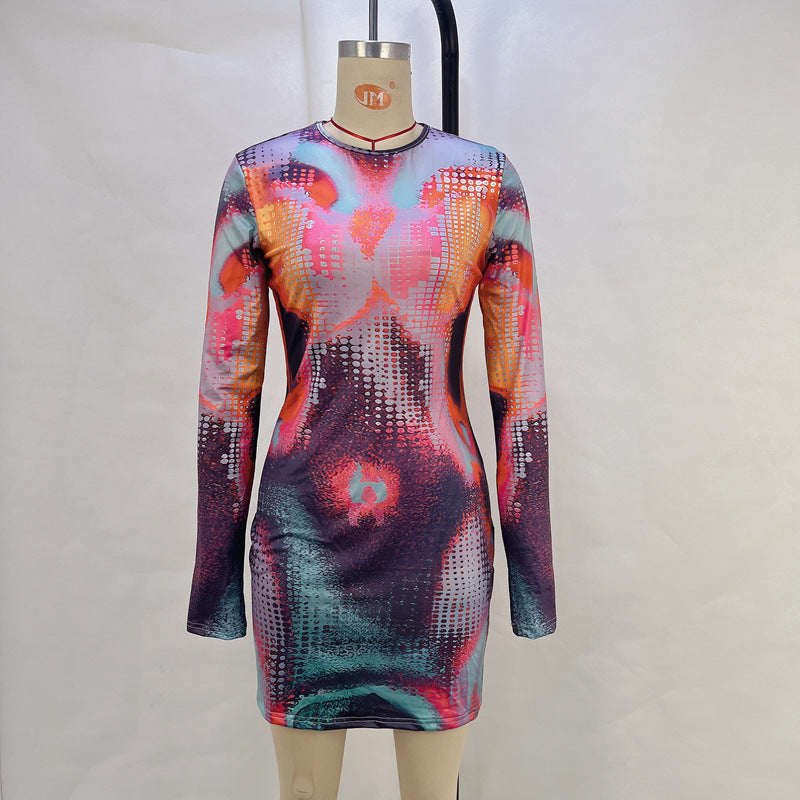 Robe sexy à manches longues et col rond pour femme