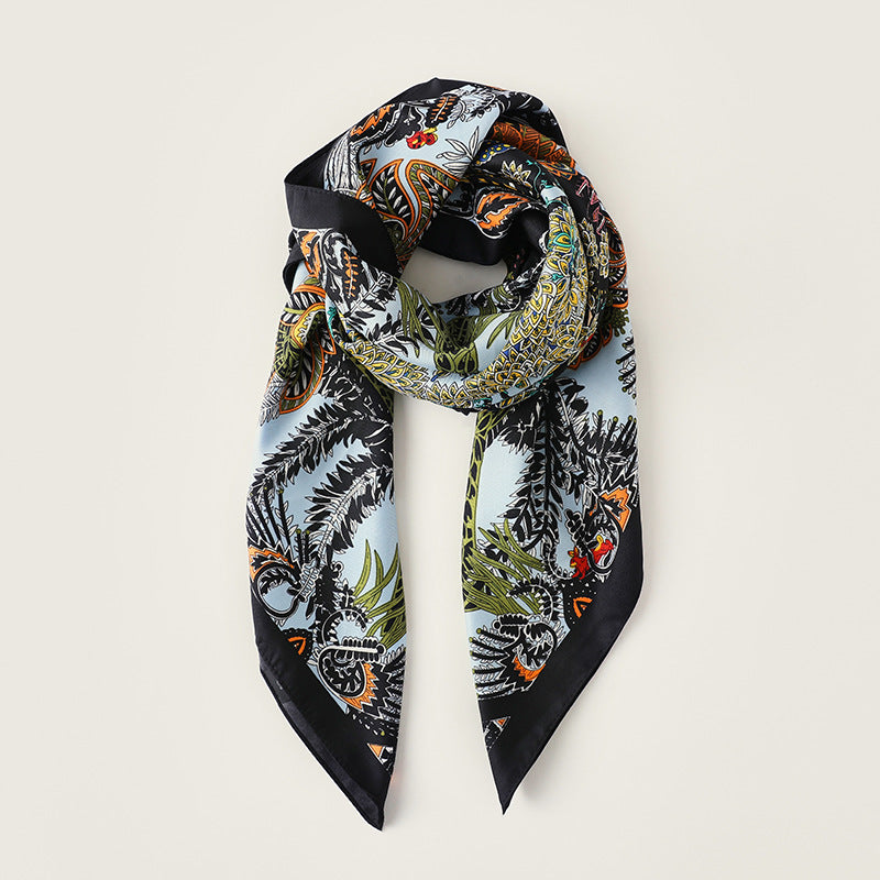Bufanda cuadrada de seda con estampado floral clásico de primavera para mujer