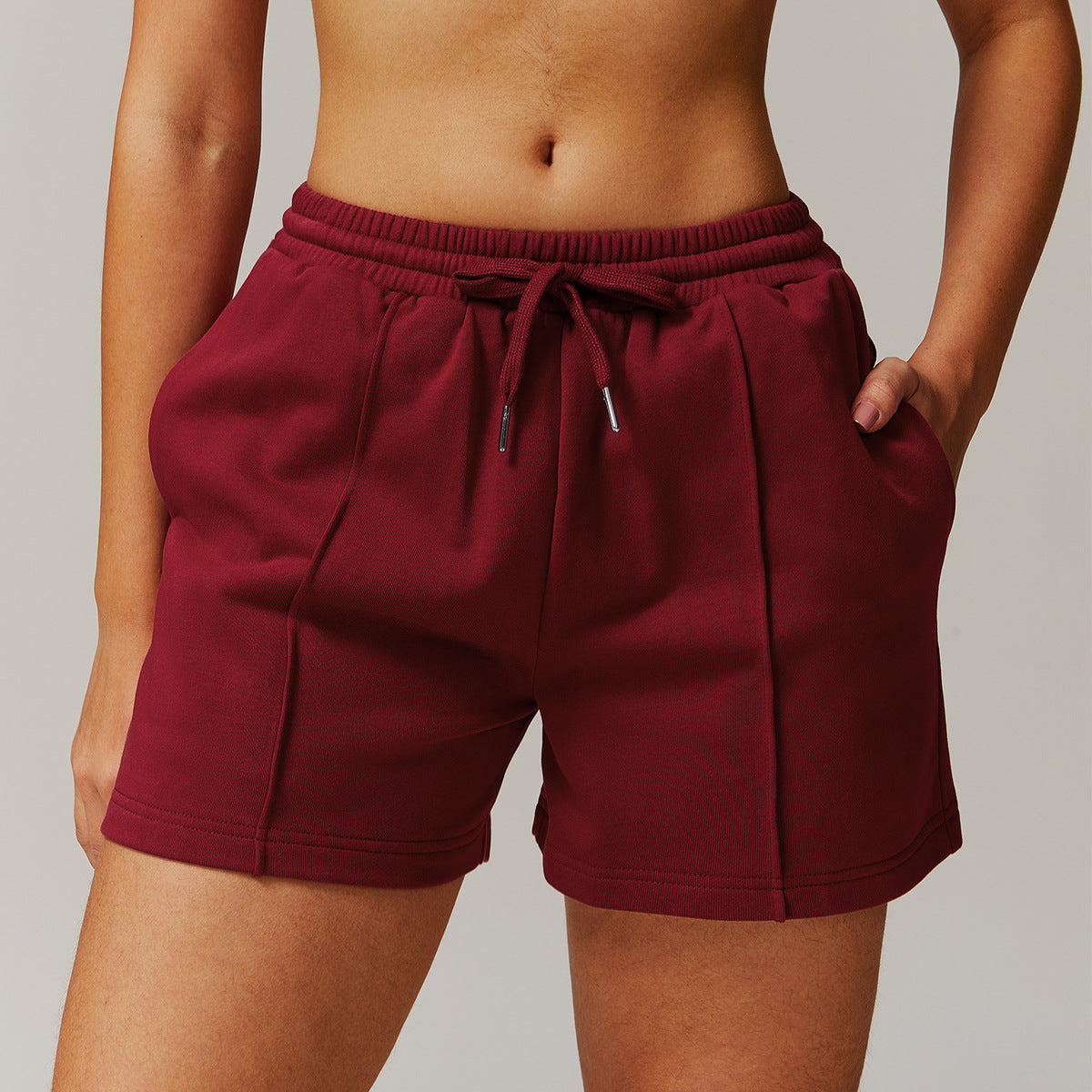 Short de sport décontracté taille haute avec poches pour femme