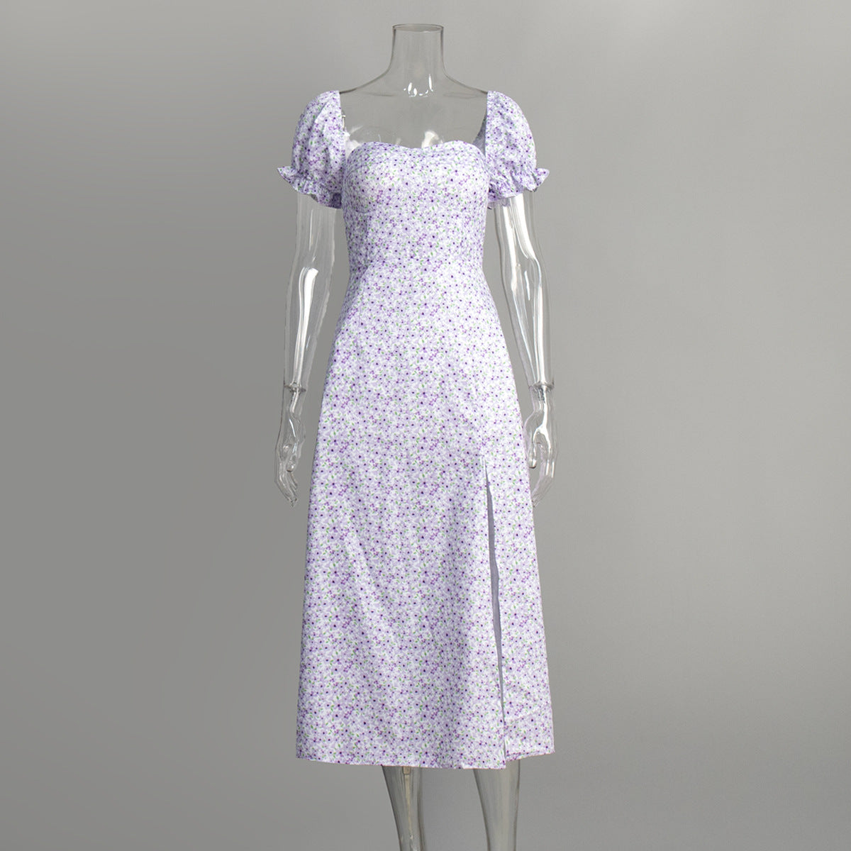 Vestido elegante de poliéster con estampado floral, hombros descubiertos y espalda descubierta para mujer