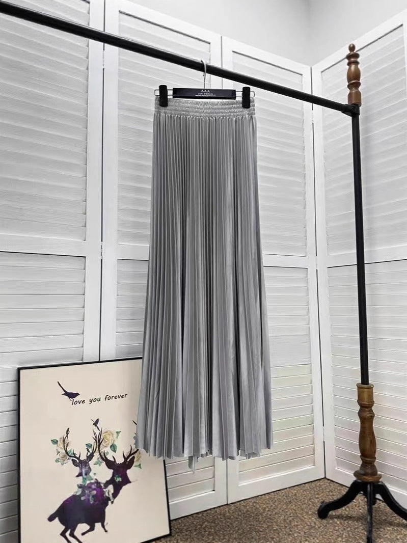 Women Fashion Solid Color Pleated Skirt in Cotton Silk