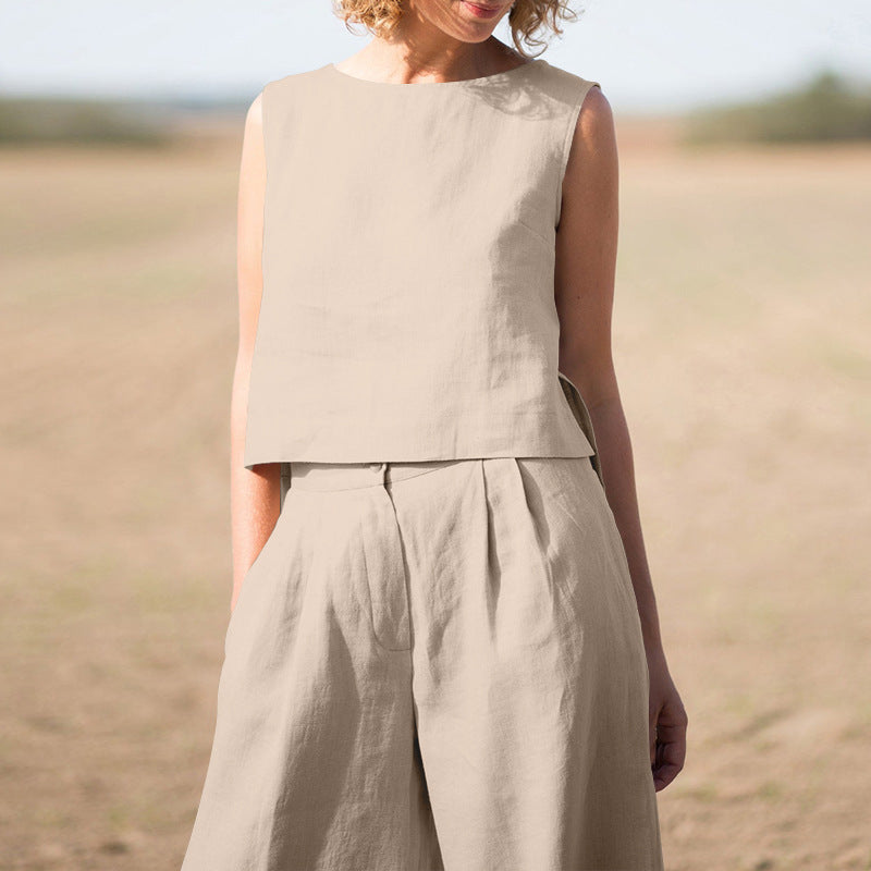 Conjunto informal vintage de algodón y lino para mujer