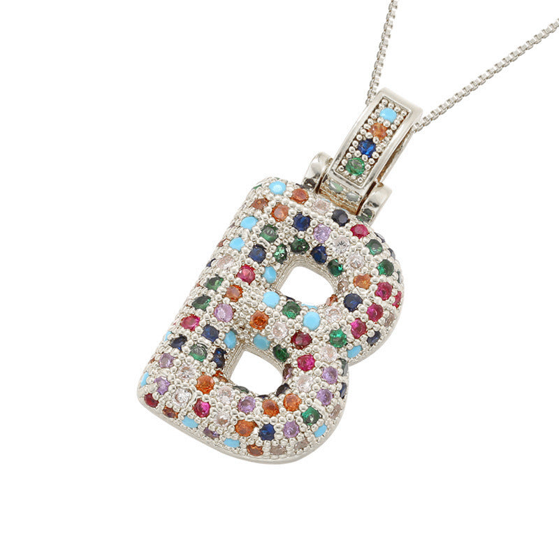 Women Multicolor Zircon Gold Alphabet Pendant Necklace Fashion Jewelry