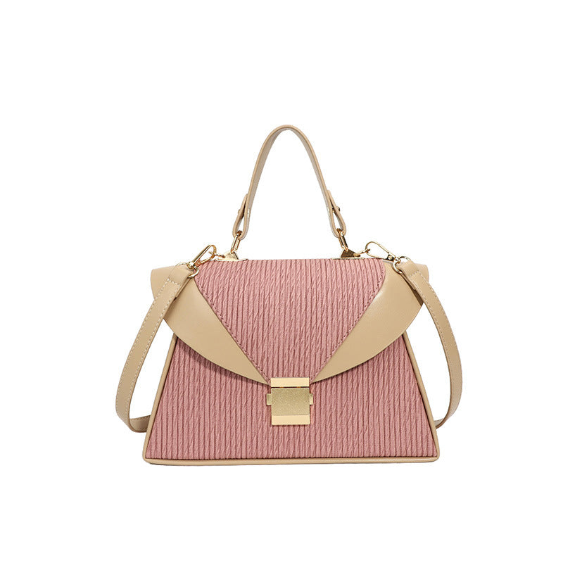 Fashion Stitching Contrast Clamping Handbag - PU Small Square Bag
