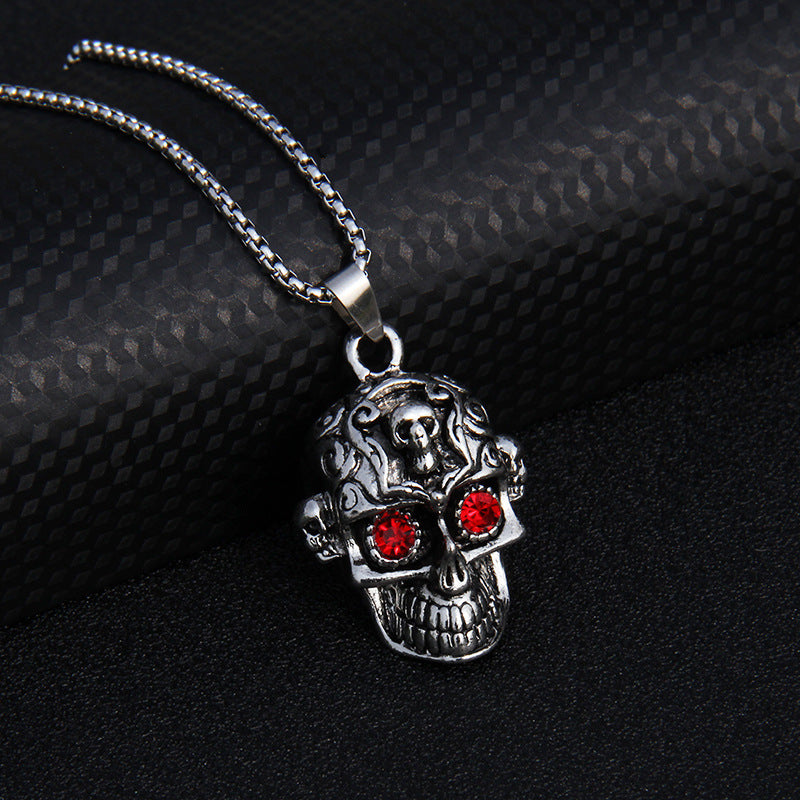 Collar unisex de Halloween con cruz de pez, calavera y mano de diablo