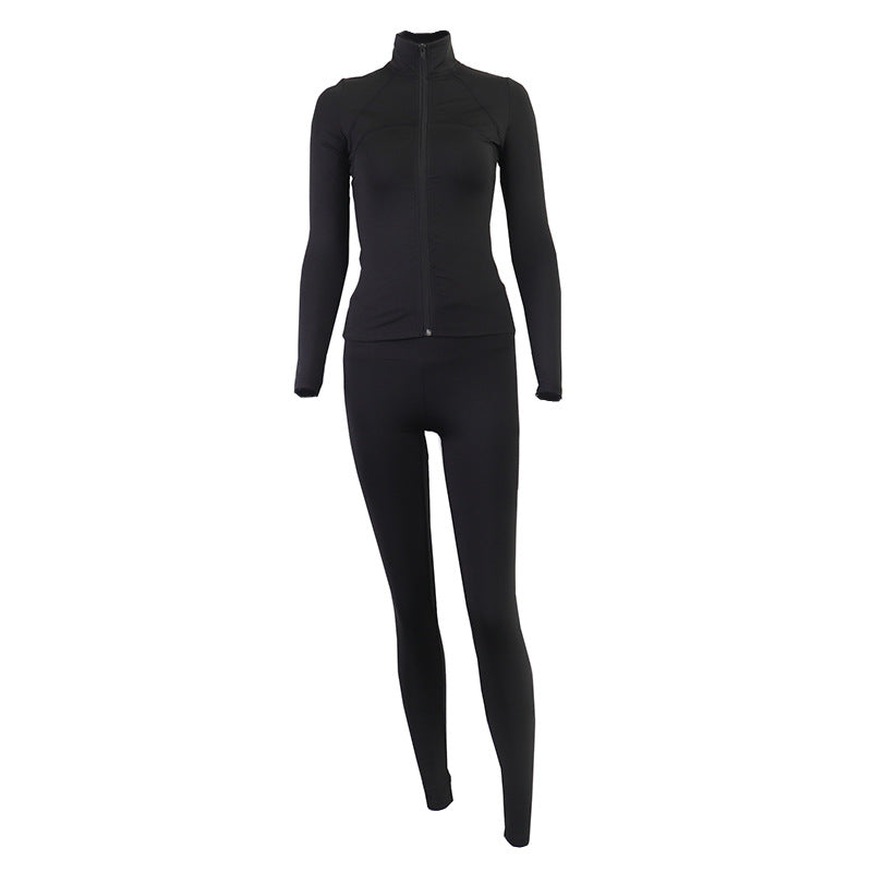 Conjunto de chaqueta informal con cuello alto y cremallera para mujer