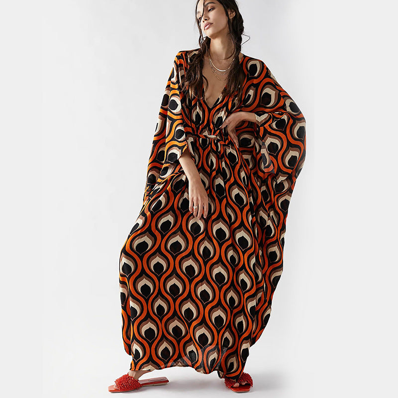 Women Fashion Casual Vacation Printed Long-Sleeve Cover-Up