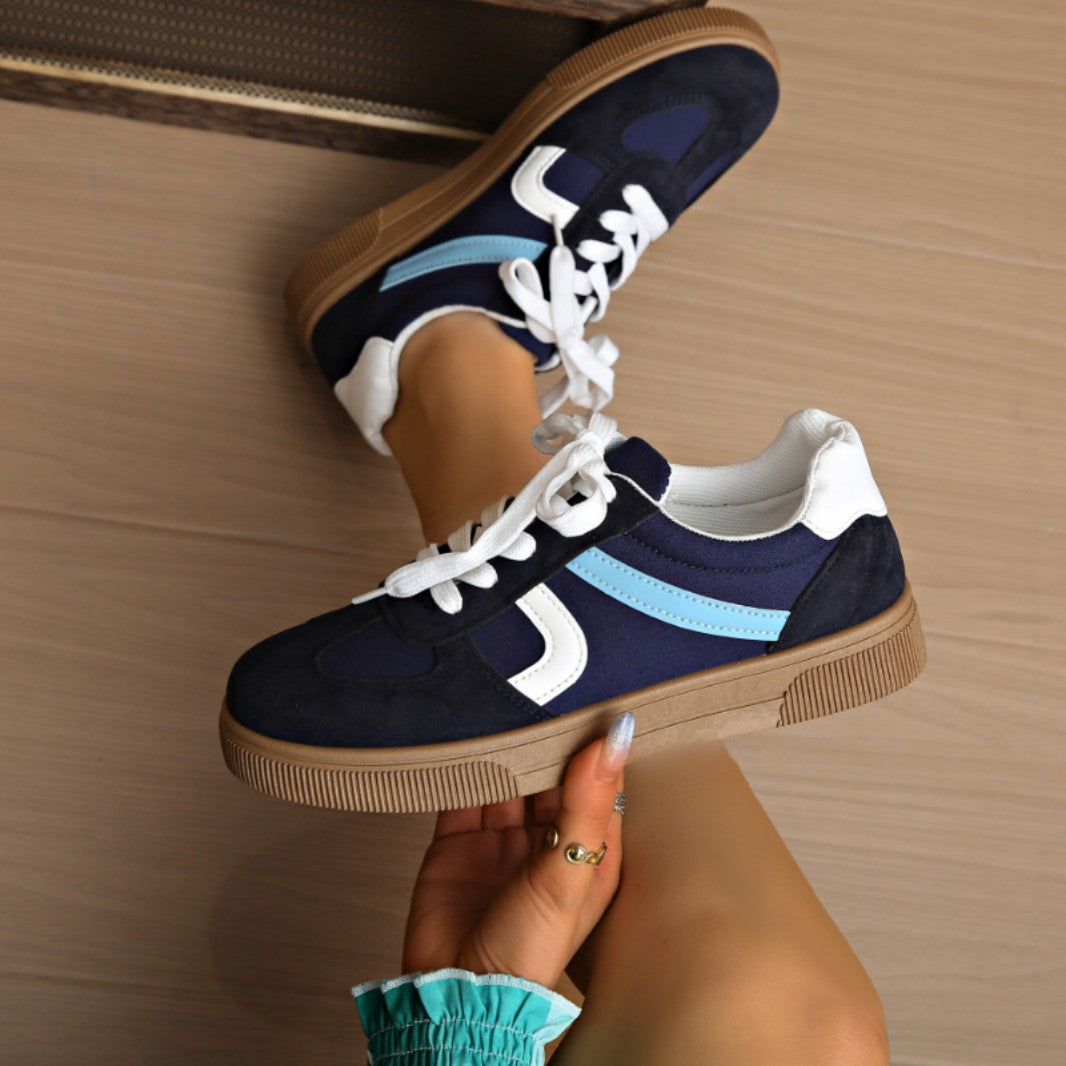 Zapatillas planas informales para mujer con suela de goma y cierre de cordones