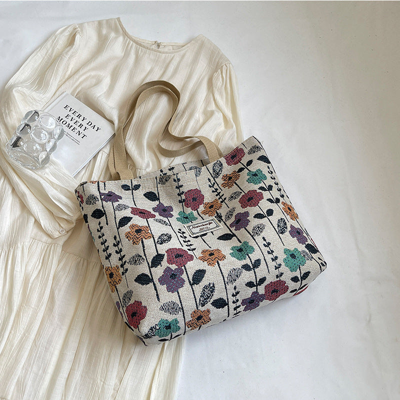 Bolso tote de lona con estampado floral para mujer