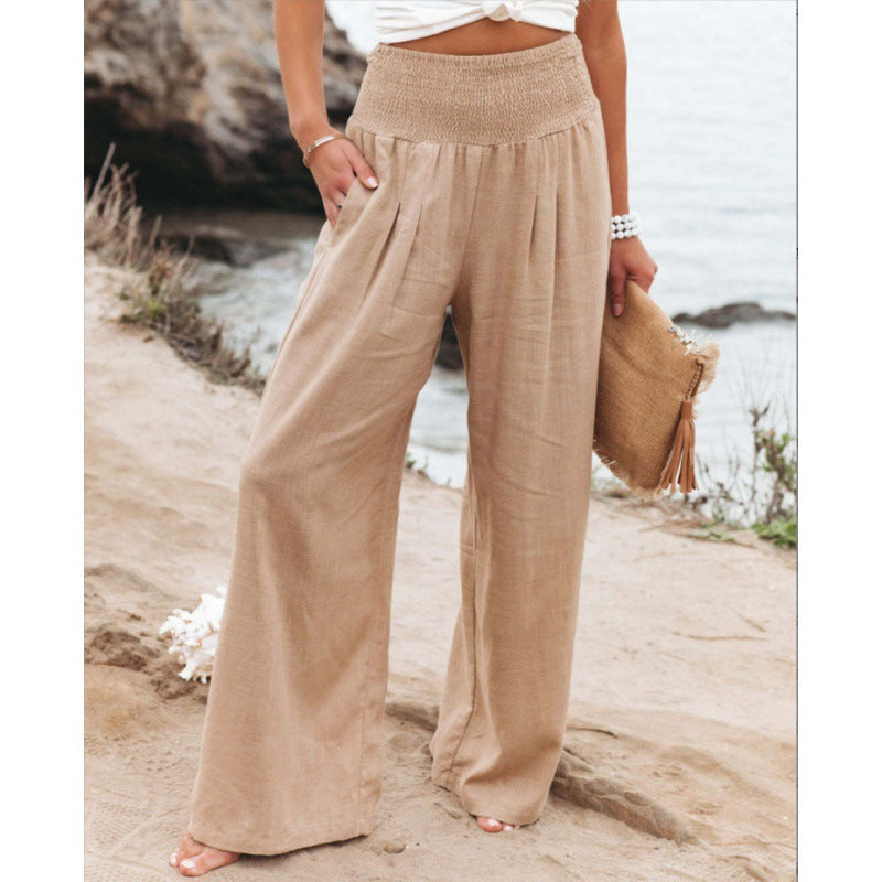 Pantalones anchos casuales de algodón y lino para mujer