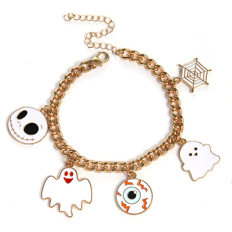 Pulsera fantasma con cabeza de calabaza esmaltada para Halloween