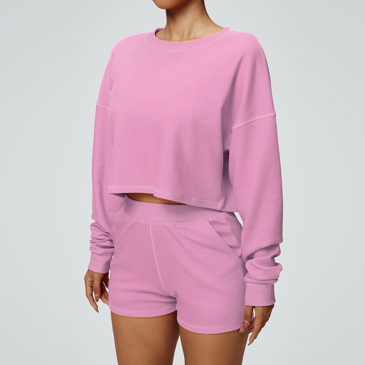 T-shirt de sport décontracté à manches longues pour femme, couleur unie