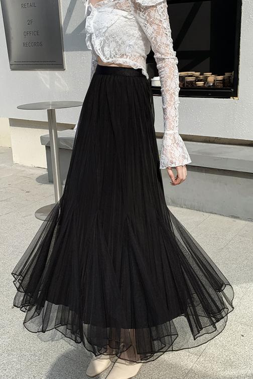 Falda de malla plisada irregular de color sólido elegante y sexy para mujer