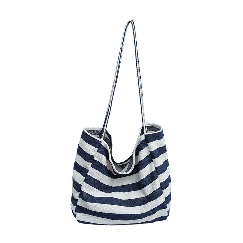 Sac fourre-tout simple et décontracté en toile à rayures de grande capacité