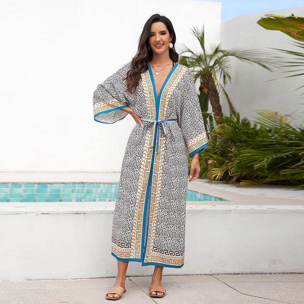 Women Fashion Casual Vacation Beach V-Neck Cover-Up