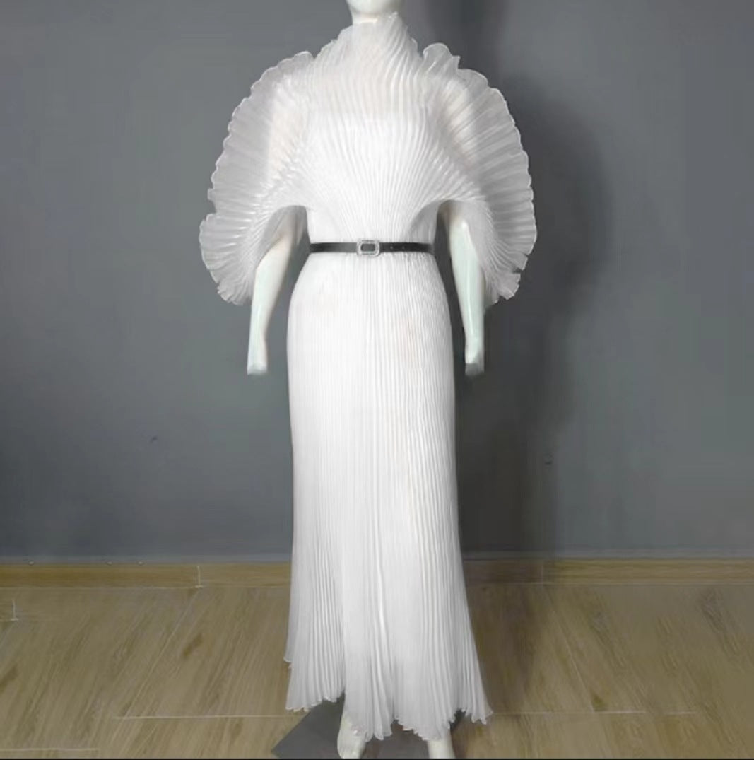 African Women Fashion Elegant Solid Color Pleated Dress