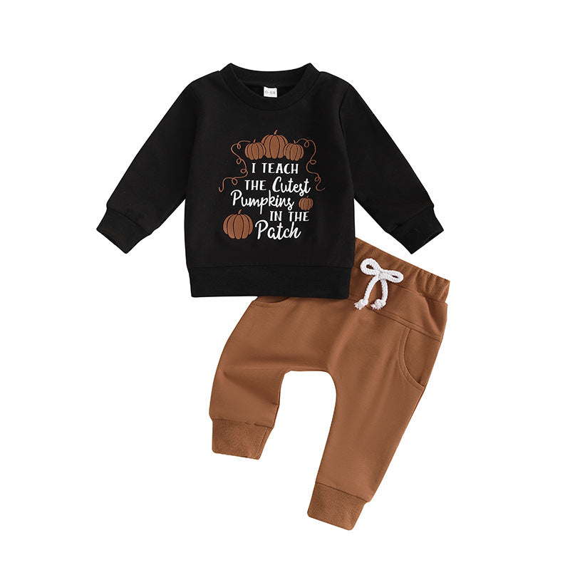 Kids Baby Boys Long Sleeve Cartoon Letters Sweatshirt Set