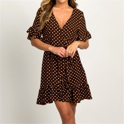 Robe d'été élégante en mousseline de soie style bohème à manches courtes et col en V pour femme
