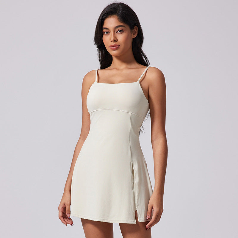 Robe de sport décontractée à bretelles spaghetti de couleur unie pour femme