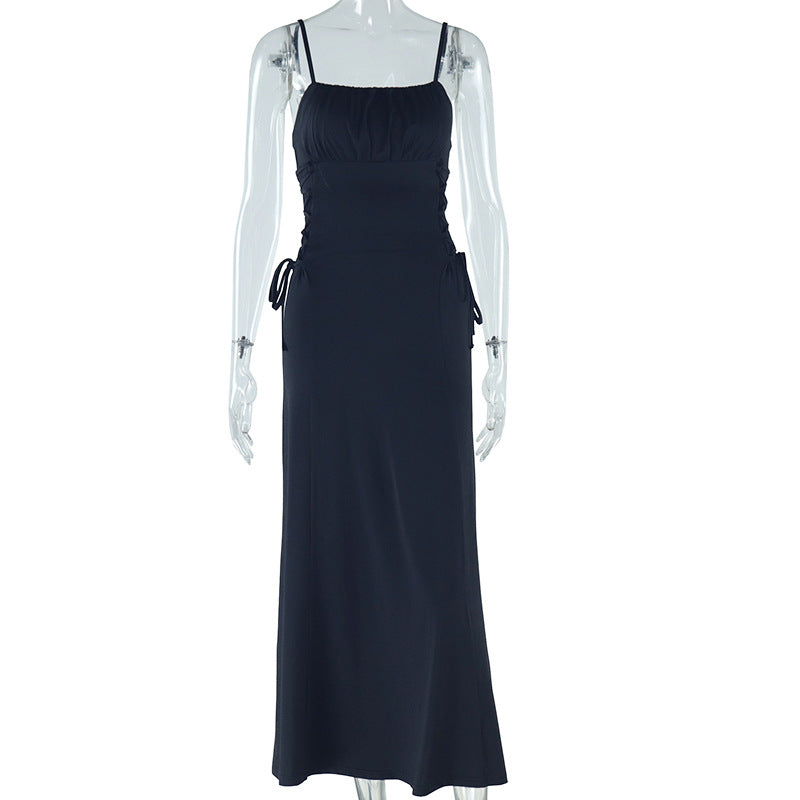 Women Fashion Solid Color Sling Maxi Dress