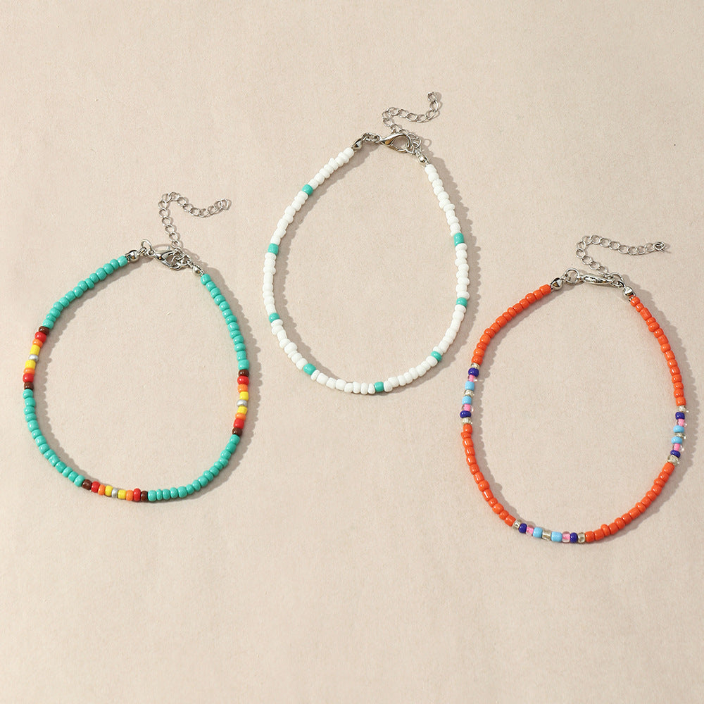 Conjunto de tobilleras con mini cuentas multicolores bohemias