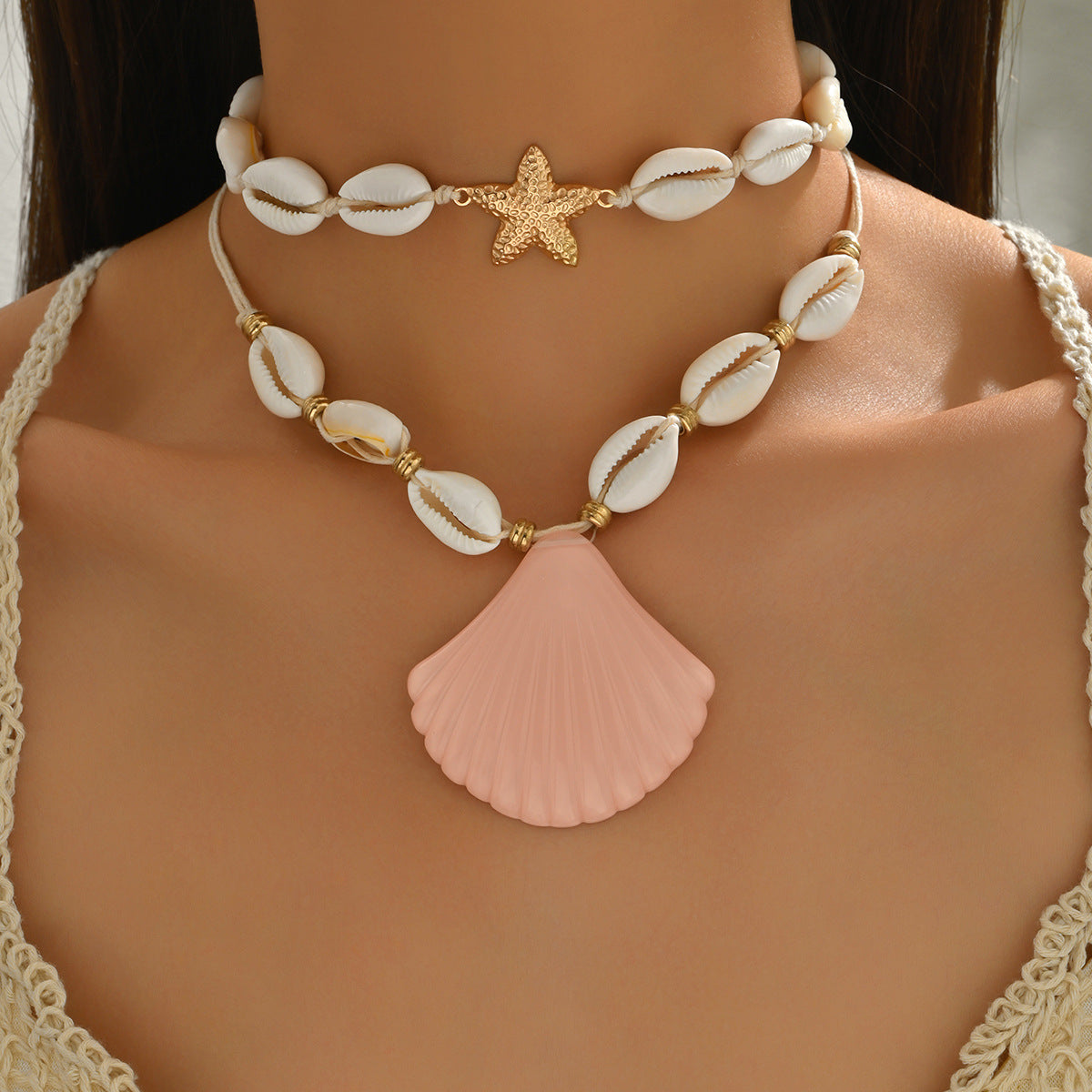 Bohemian Shell Pendant Sea Necklace with Resin Art