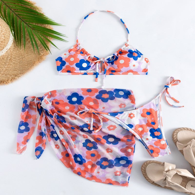 Conjunto de bikini sexy con cuello halter y estampado floral a la moda para mujer