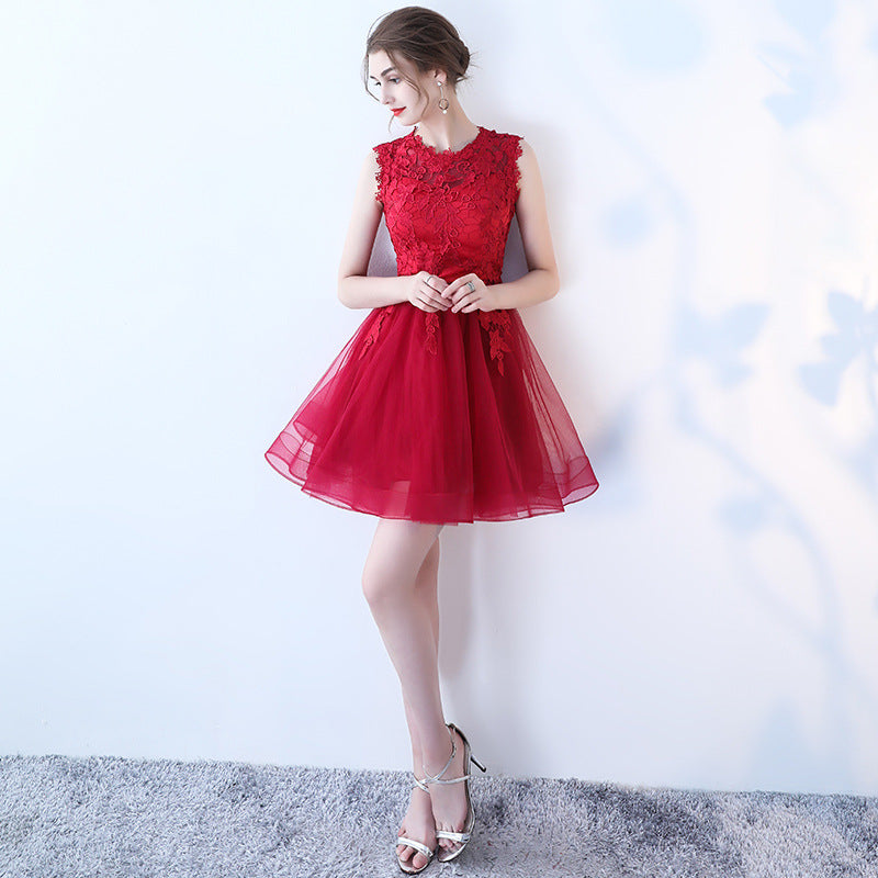 Women Banquet Evening Dress Short Lace Mesh Princess Black Party Cocktail Dress
