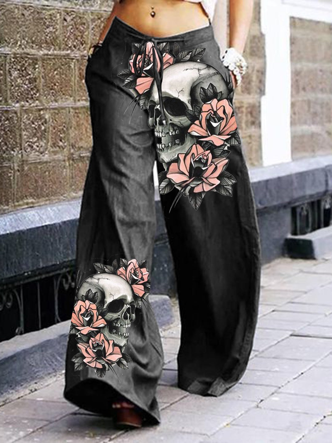 Pantalon gothique à motif tête de mort pour femme, style Halloween