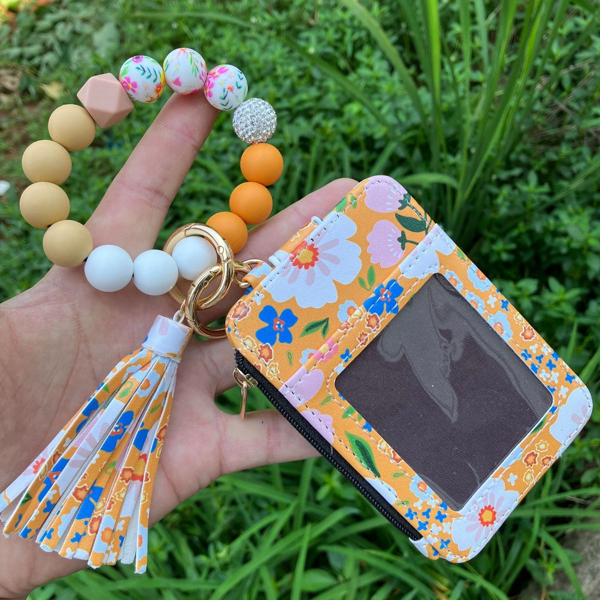 Fashion Printed Leather Silicone Bead Bracelet Wallet