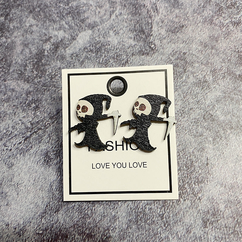 Halloween Women Horror Evil Ghost Black Cat Pumpkin Wooden Earrings